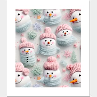 Funny Snowmen Vintage Chrismas Knitted Pattern Posters and Art